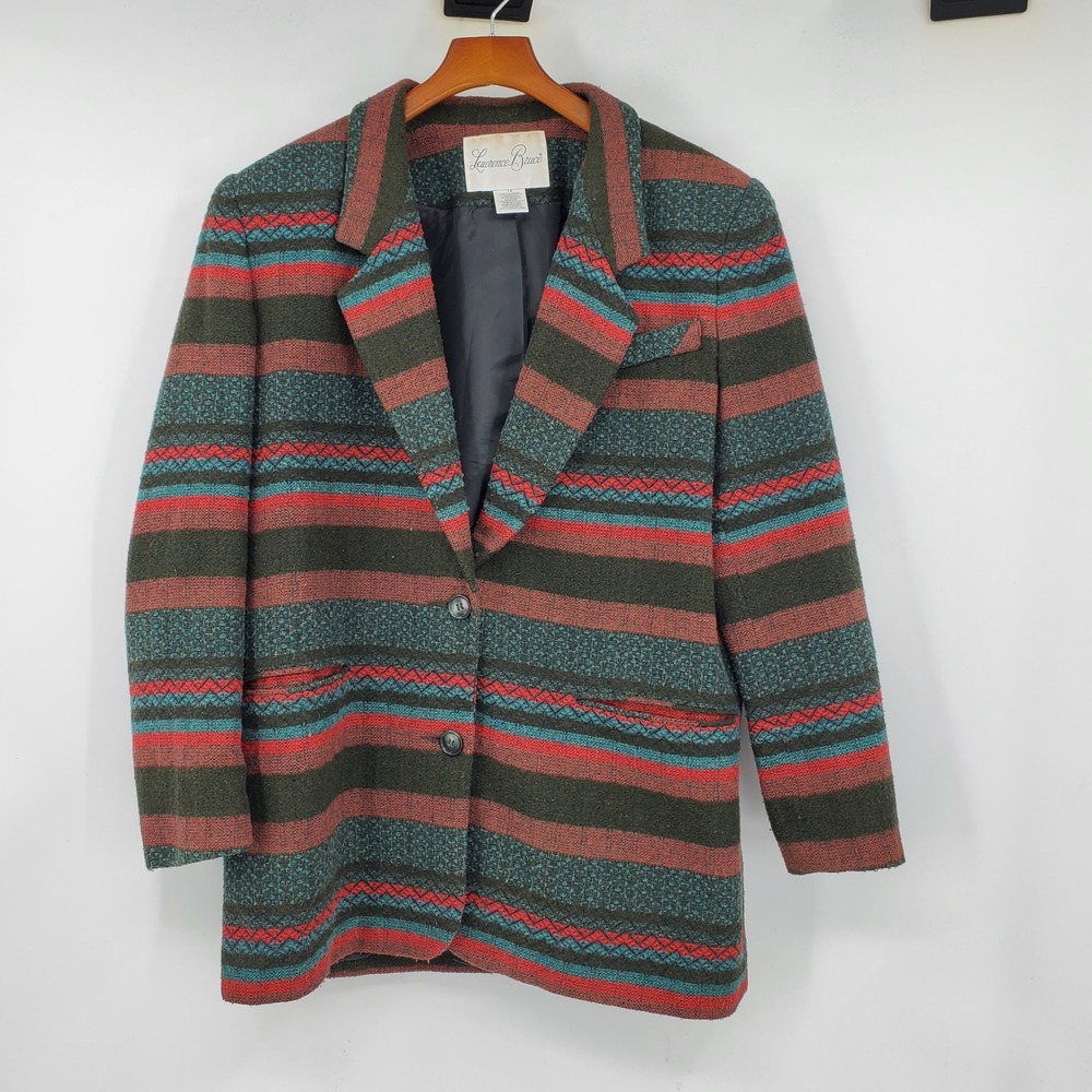 Vintage Lawrence Bruce Wool Striped Blazer Jacket 14 Southwestern Sante Fe Aztec